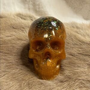 Glittering Amber Skull Art Piece 3”